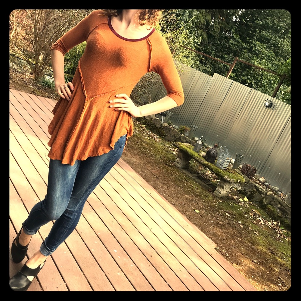 Flouncy Free People Tunic in Rust & Burgundy